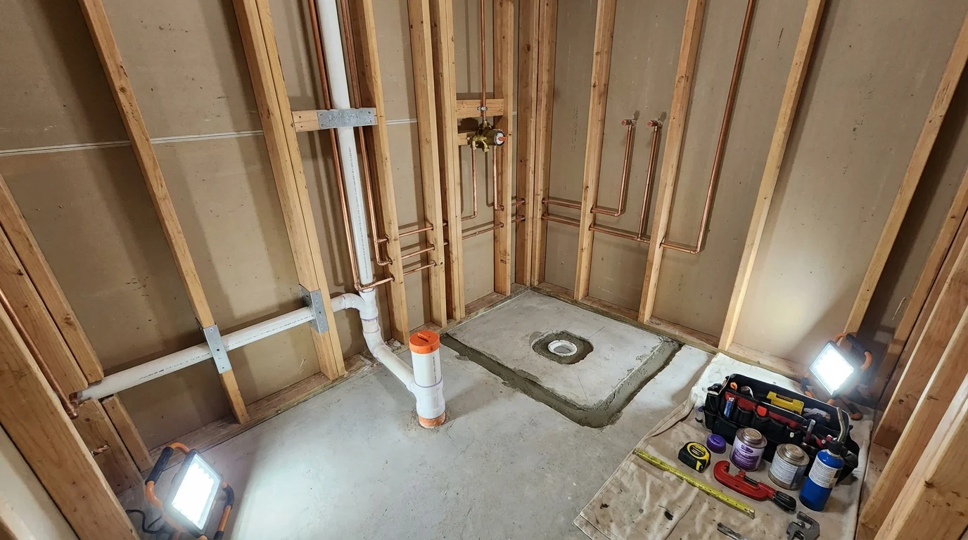 Bathroom rough-in plumbing during remodel by Johns Plumbing LLC in Blanding
