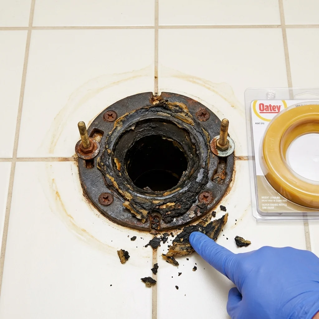 Failed wax ring showing water seepage at the base of a toilet in a Blanding, UT home